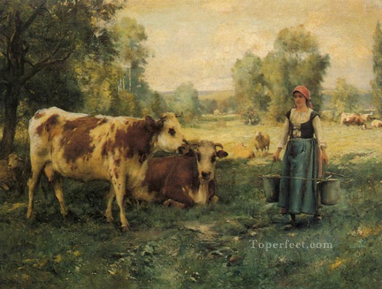 A Milk Maid with Cows and Sheep farm life Realism Julien Dupre Oil Paintings